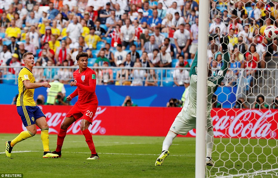 Heading towards the semi finals! Dele Alli watches his explosive header nestle in the back of the net