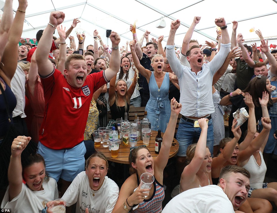 Now it's TWO! England fans scream with joy as Deli Alli heads home Three Lions' second goal against Sweden in World Cup